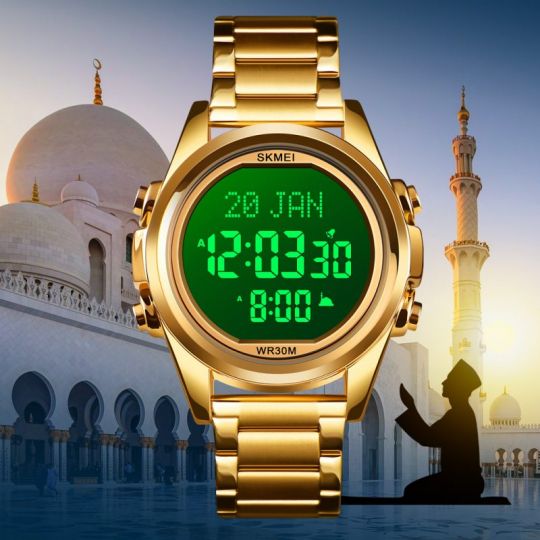 Azan Watch for Muslim Prayer with Qibla Compass Islam Al Harameen Fajr Time  Clock Hijri Calendar Digital Watch SKMEI Wristwatch