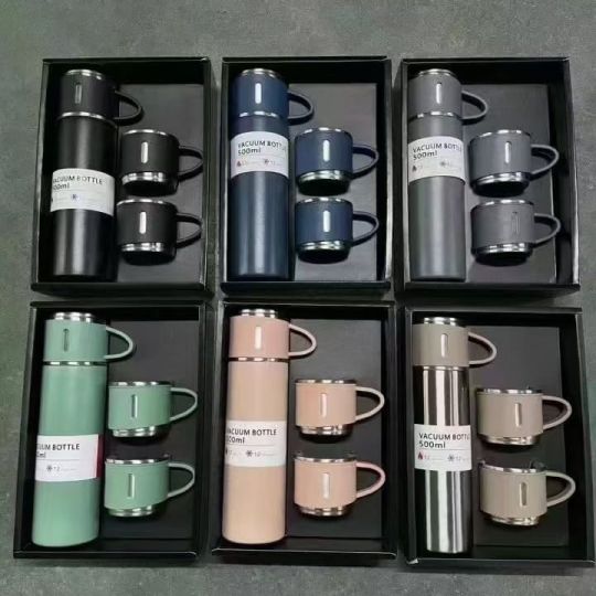 500M Vacuum Flasks with 3 Cups Outdoor Stainless Stell Straight